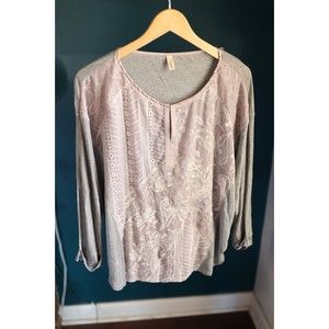 Anthropologie TINY Hazel Top Embroidered Lace Dolman Sleeve Grey Purple Large